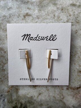 NWT Madewell Two-Tone Abstract Stud Earrings Sterling Silver Posts